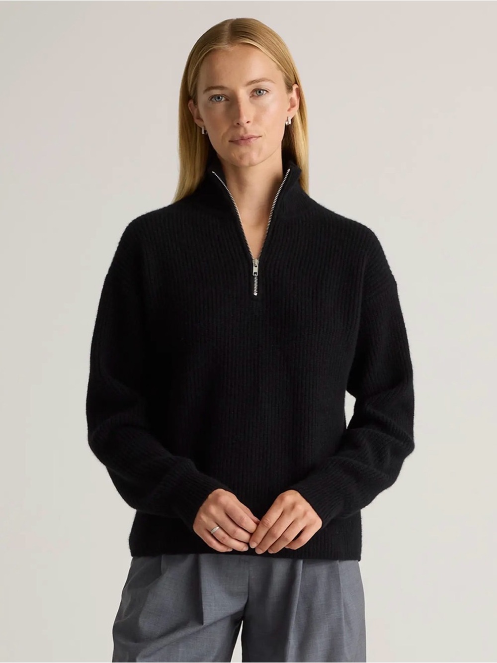 Mongolian Cashmere Fisherman Quarter Zip Sweater